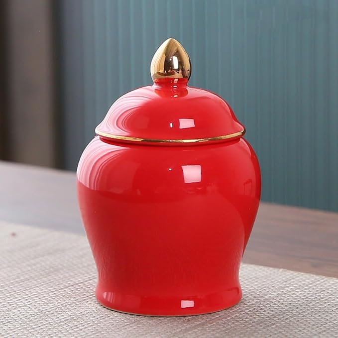 Amosfun Ceramic Tea Canister with Airtight Lid - 3.54 Inch Porcelain Storage Jar for Loose Tea Spices Coffee and Small Items - Sealed Kitchen Canister