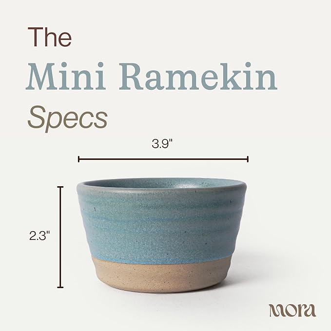 Mora Mini Ramekins Set of 4, 8oz Ceramic Pottery Baking Dishes - Microwave, Oven and Dishwasher Safe - Iris