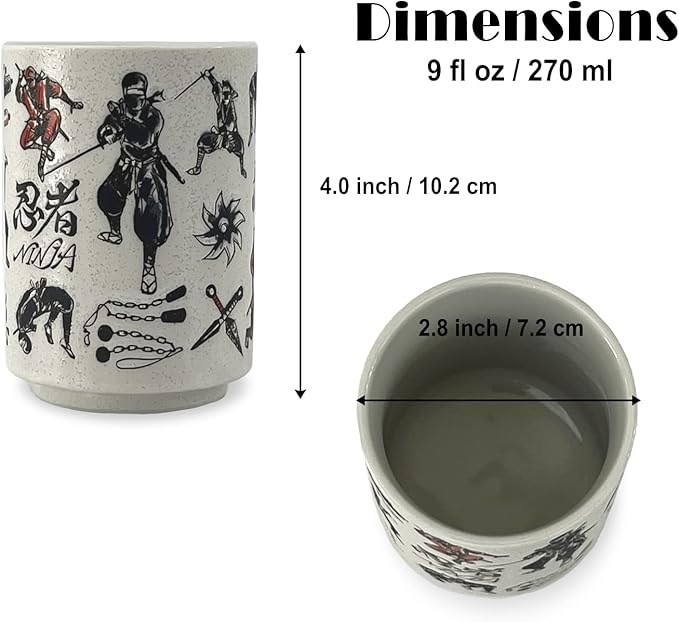 Japanese Tea Cup - Pottery 9 fl oz, Yunomi Mug, Sushi Made in Japan (C3-43 Ninja)