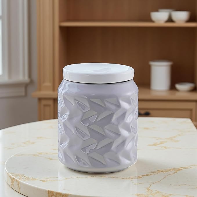 Ceramic Jar with Lid, 25.3oz Food Storage Jar with Airtight Seal Ceramic Lid for Sugar Tea Spice, Coffee Canister Sugar Container (Gray)
