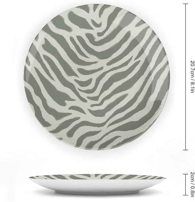 Tiger Stripes Cream Muted Beige China Plates of 6", 7", 9", 10", Custom Ceramic Dinner Plate, Table Office Decorations Club, with Vertical Stand