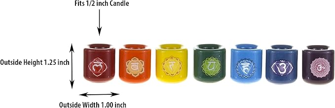 Mega Candles 7 pcs Ceramic 1/2 Inch Diameter Chakra Chime Ritual Spirtual Energy Spell Candle Holders - Assorted Colors