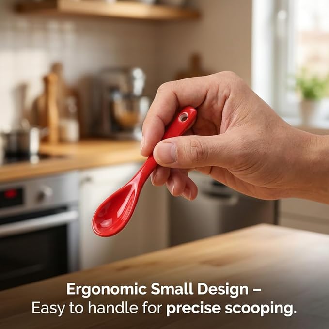 Mini Spoons for Spices, Ceramic Spoon 3.5 inch for Spice Jars, Espresso Spoons, Small Seasoning Spoon for Salt, Coffee, Sugar, Powder and Pepper (Red spoon A set of 4)