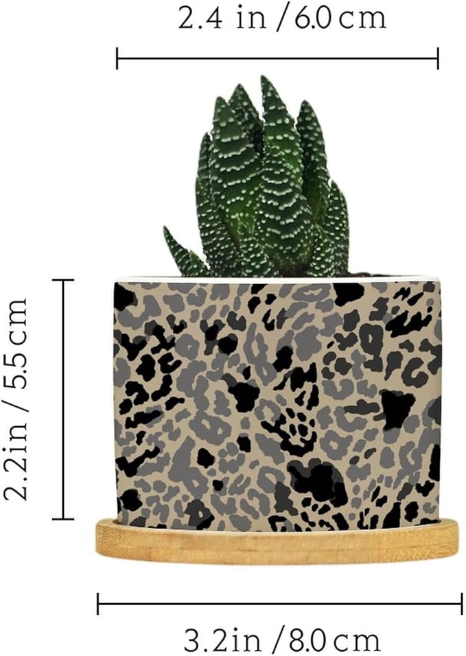 Leopard Black and Light Brown Dot Ceramic Planters African Tribal Animal Print Planters for Indoor Plants with Drainage Holes and Saucers Pot for Outdoor Garden Home Plant