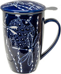 Urban Tokyo Tea Mug With Lid and Stainless Steel Infuser For Loose Leaf Tea Bag Tea Cup 15oz Porcelain Hot Beverage Everyday Use Home Office (Dragonfly Tombo)