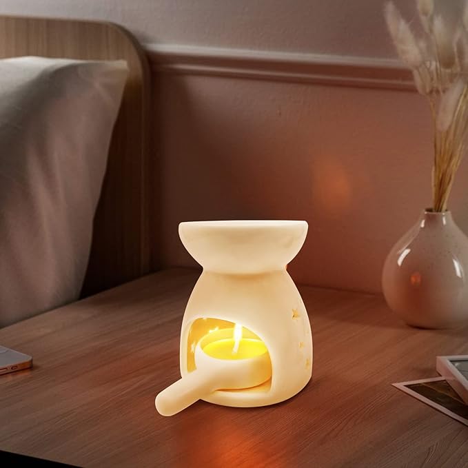 Ceramic Tea Light Candle Holder, Oil Burner for Scented Oil, Tealight Wax Warmer Decoration for Bedroom,Living Room,Balcony,Patio Tabletop Star Birthday Wedding Gift