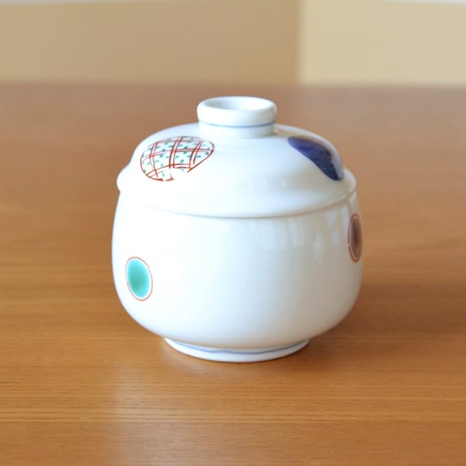 有田焼やきもの市場 Chawanmushi Cups with Lids set of 2 Japanese Chawan Mushi Arita Imari ware Made in Japan Maru-mon