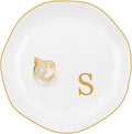 Ceramic Jewelry Tray, Personalized Initial Ring Dish, Elegant Trinket Tray for Rings Earrings Bracelet Necklaces, White Decorative Jewelry Holder for Women Vanity, 4.5 Inch, Letter S