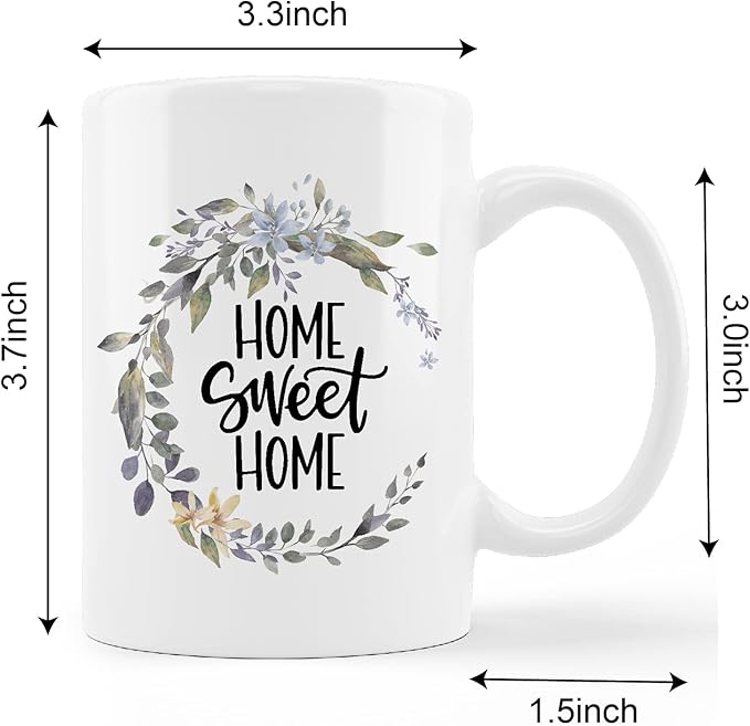 kunlisa Sweet Home Decor Mugs Cup,Home Sweet Home Wreath Sign Ceramic Mug-11oz Coffee Milk Tea Mug Cup,Home Owner Mug,Housewarming Gifts For New Home,Women Mom Newlyweds Gift