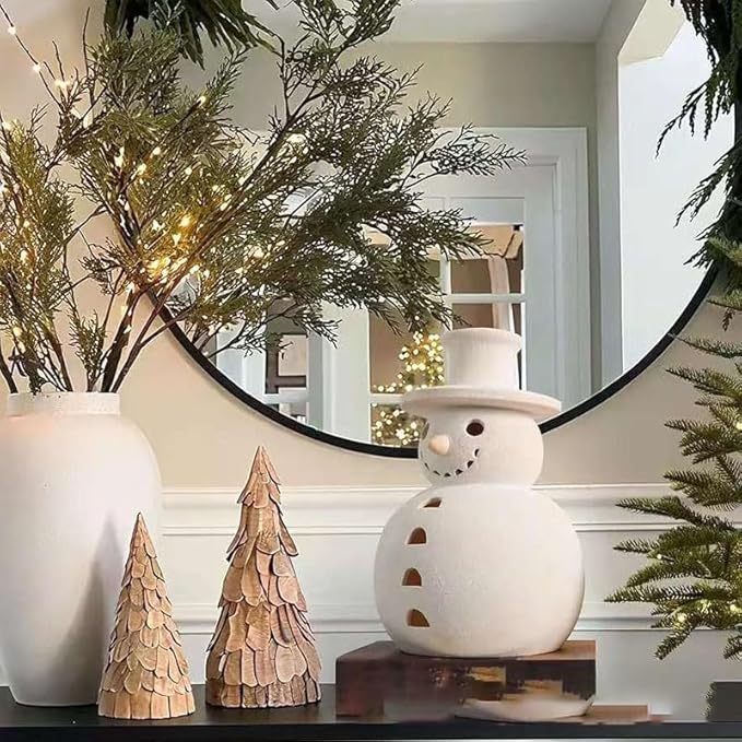 Vintage-Style Ceramic Snowman Christmas Decorations, White Resin Holiday Decor, Tabletop Accent (15cm)