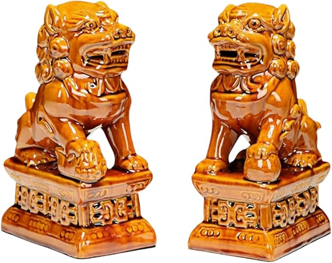 Collectible Sculptures/Figurines Ceramic Lions Pair Home Decorations Asian Art Desktop Feng Shui Ornaments Khaki