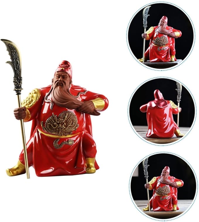 Angoily Red Guan Statue Ceramic Sculpture Feng Shui Ornament for Home and Office Decor Martial of Wealth Figurine for Living Bedroom and Party Decoration