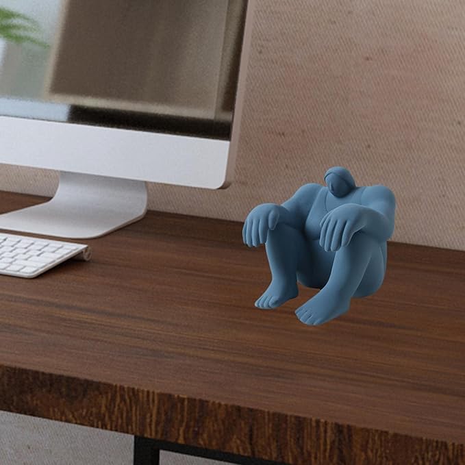 Abstract Art Character Statue Figurine Handmade Ceramic Sculpture Ornaments for Bookshelf Wine Cabinet Crafts Decoration (Blue)