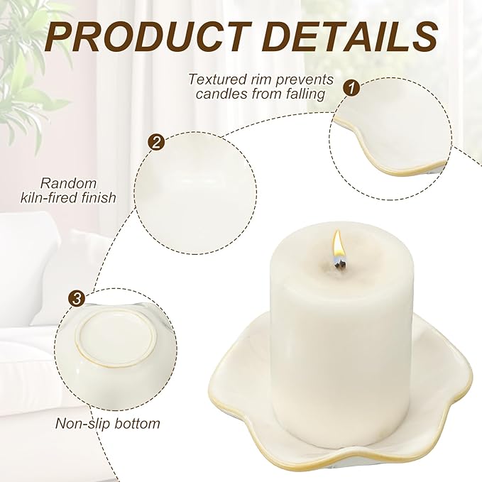 uxcell Candle Holder Plates, 4 Inch Ceramic Candle Tray Tealight Incense Holder Dish Candlestick for Tea Light Aromatherapy Wedding Rustic Vintage Home Decor, Lotus Leaf White