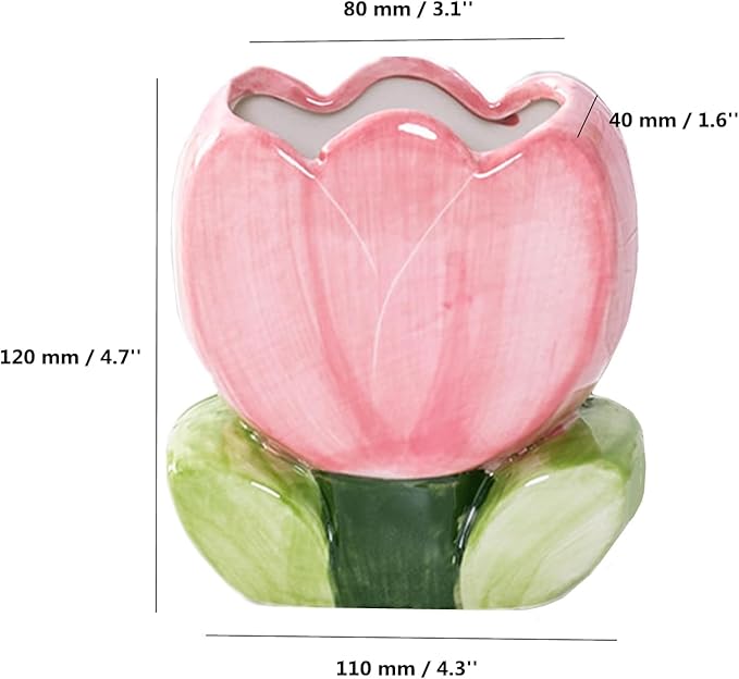 1 PC Ceramic Tulip Make up Brush Holder Flower Toothbrush Holder Cosmetic Storage Box Pen and Pencil Holder Desktop Organizers (Pink)