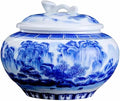 WF Large Ceramic Ginger jar, Chinese Ceramic Canister with Lid, Vintage Blue and White Kitchen Storage Jar, Versatile Container for Pantry Organization Coffee Bar Countertop Display 1000 ML