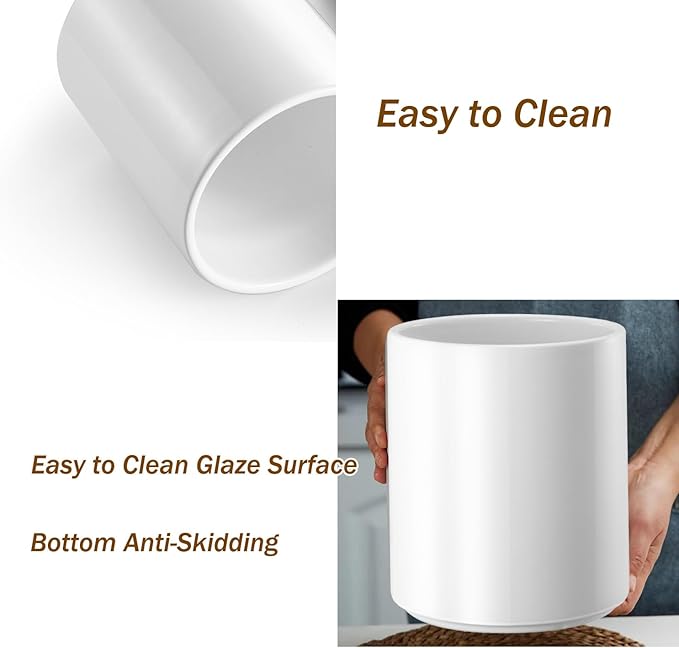 Utensil Holder Kitchen Utensil Holder for Countertop, Ceramic Cooking Utensil Holder for Kitchen Counter, Large Modern Spatula Holder Utensil Organizer Kitchen Decor, 6.5”H x 5.5”D White