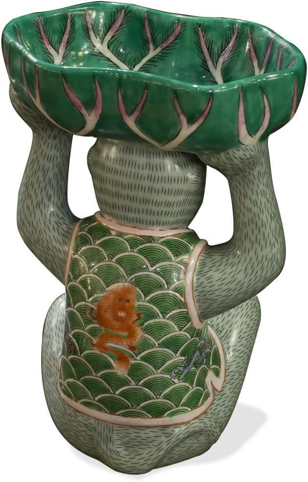 China Furniture Online Porcelain Monkey Chinese Figurine with Lotus Soap Dish