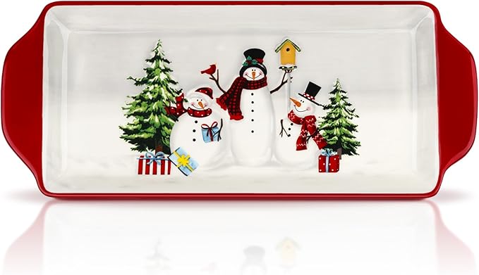 Joeyan Christmas Ceramic Dinner Plates,13.9" Xmas Serving Plate Dishes with Festive Holiday Snowman and Tree Patterns,Dinnerware for Dessert Salad Appetizer,Microwave and Dishwasher Safe