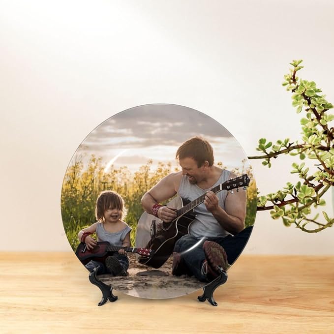 Custom Photo Ceramic Decorative Plate, Wobble-Plate Dishes with Display Stand, Handmade Ceramic Ornament, for Wall Hanging Living Room Bathroom Decor Gift, Tan-7 In