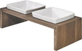 Bowsers Artisan Diner Double Dog Feeder - Handcrafted Rubberwood Frame with Square Ceramic Bowls Feeder for Dogs - Walnut, Medium, 22" x 10" x 6"