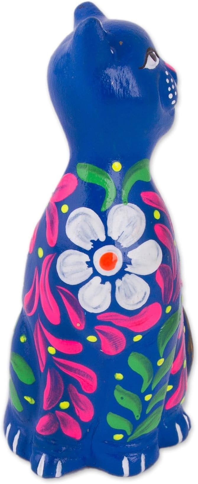 NOVICA Artisan Handcrafted Ceramic Figurine Peruvian Artisan Floral Cat Blue Multicolor Sculpture Painted [3.9in H x 2.2in W x 1.6in D] ' Sweet Cat in Blue'