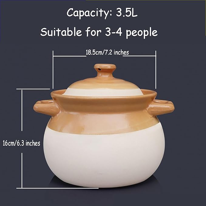 Clay Pot for Cooking with Lid Ceramic Cooking Pot Ceramic Cookware Heat-Resistant Casserole Dish with Lid Korean Stone Pot Cookware for Cooking Hot Pot Soup Meat Rice,3.5L