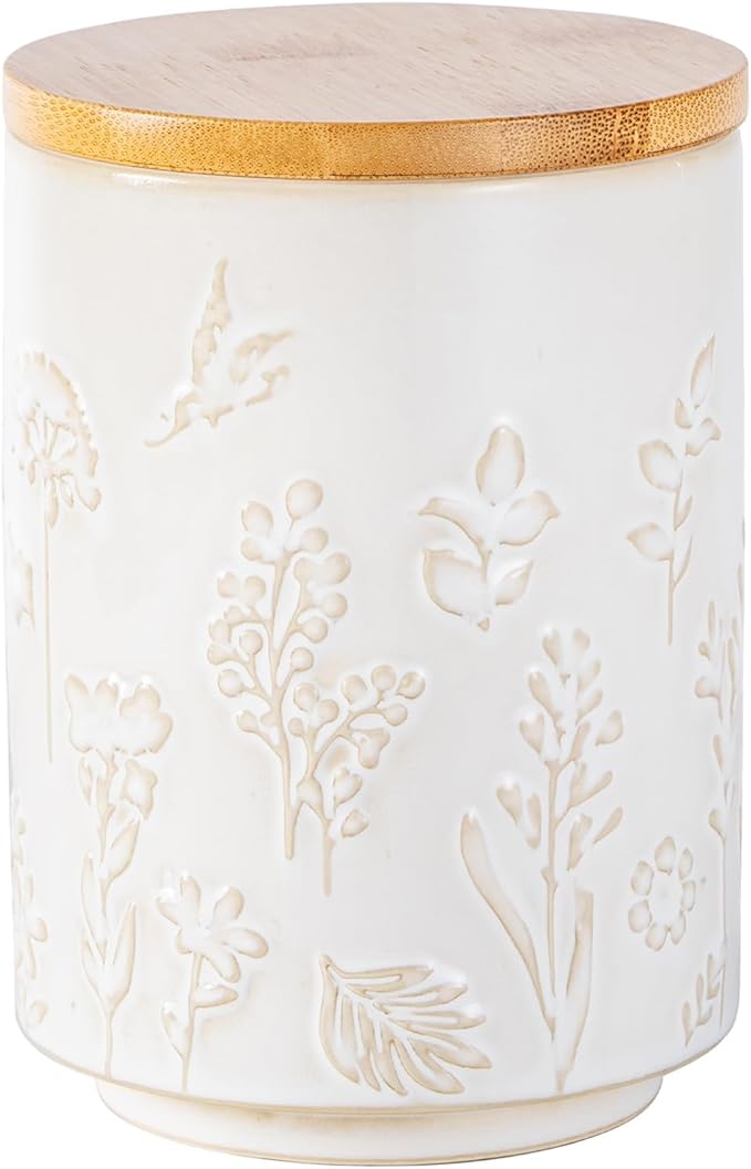 TEATALK Ceramic Canister with Airtight Lid, Perfect for Coffee, Sugar, Tea Storage, 23 Fl Oz, Flower Butterfly