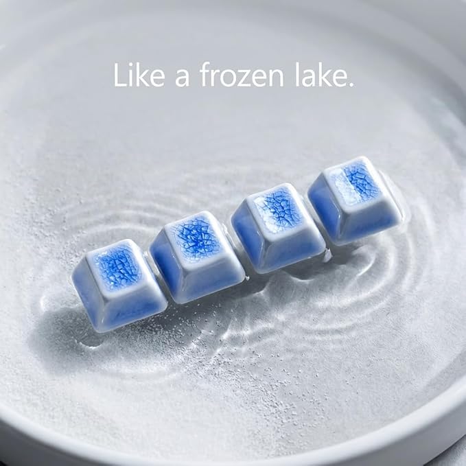 Crackle Ceramic Keycaps Set, OEM Height, Premium Artisan Upgrade for Gamers & Mechanical Keyboard Enthusiasts – Buy 4 Sets Get 1 Free (Blank/Blue)