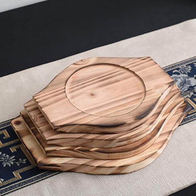 UPKOCH Wooden Bowl Mat 8.4X6.9 Inch Natural Wood Trivet for Hot Stone Bowls Korean Stone Pot Coaster Heat Resistant Kitchen Clay Pot Base