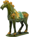 Handmade Tang Dynasty Tri-Color Horse Ceramic Sculpture - 19cm Traditional Chinese Cultural Art Decor - Symbol of Prosperity & Good Fortune - Perfect for Home, Office, Bookcase Shelf(Grass Green)