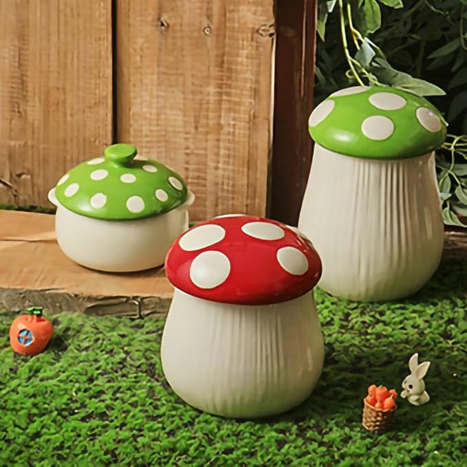 WAIT FLY Mushroom Shaped Ceramic Coffee Bean Storage Container, Tea Canister, Food Storage Jar for Tea, Coffee, Spices, Sugar, Candy, Cookies-Red-28 OZ