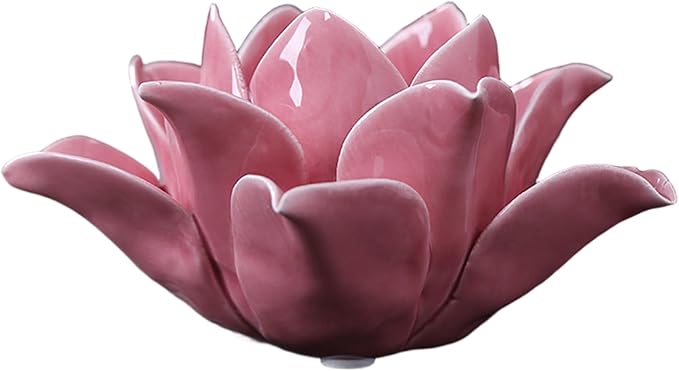 Lotus Flower Candle Holder 5x3 Inch Ceramic Tealight Holder Exuqisite & Tranquil Decorative Candle Stand for Tea, Meditation