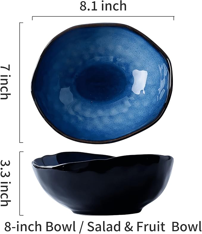 Small Ceramic Decorative Bowl, 8" Blue Reactive Glaze Candy Bowl, Pottery Catchall Key Dish with Cat Eye Glaze Effect, Trinket Bowl for Jewelry Rings, Coffee Table Decor (8'' Bowl)