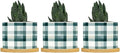 Sage Green Buffalo Plaid Planter Ceramic Green Buffalo Check Round Plant Pots with Drainage Holes and Bamboo Tray Pot for Pots Outdoor Indoor Plants