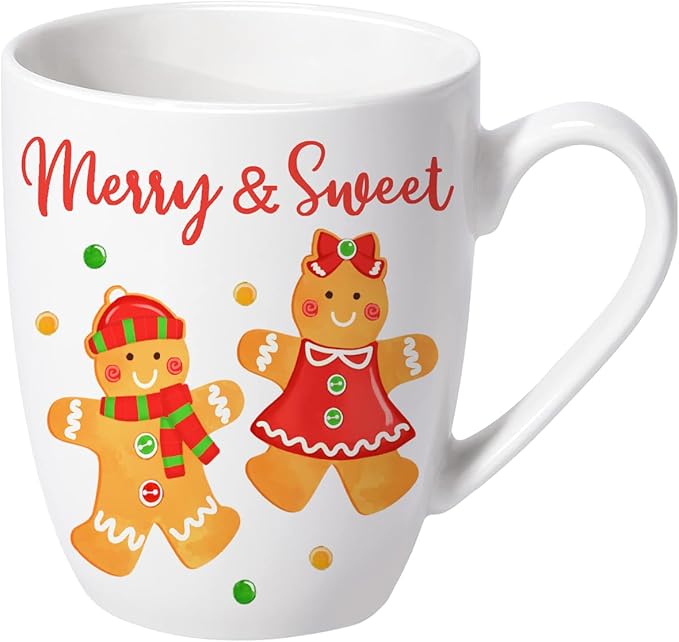 Christmas Gingerbread Man Ceramic Coffee Mug, 13 oz Novelty Xmas Merry and Sweet Tea Cup with Handle, Winter Holiday Gifts for Friends Women Men, Drink Mugs Microwave and Dishwasher Safe