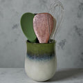 Short Kitchen Utensil Holder for Kitchen Counter, Ceramic Small Utensil Crock & Vase & Holder for Cutlery Spatula Brush Silverware Cooking Utensil Holder (Retro Lavender Grass Green)