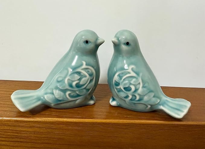 Small Animal Statues, Ceramic Bird Duck Statues, Home Office Decor, Small Decor for Cabinet Shelves Entryway Bookcase TV Stand, Micro Landscape Accessories (Green)