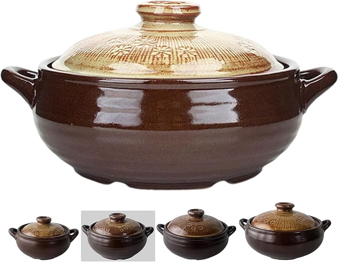 Korean Pot [Buncheong][27oz, 800ml] MUD GLAZE Earthenware Ttukbaegi, Ceramic Clay Cooking Pot Casserole, Heat Resistant Earthen Pot, Stone Bowl Stockpot Soup Cookware, Pottery Bowl