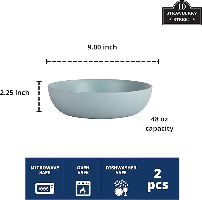 10 Strawberry Street Wazee Matte 9"/48oz Serving Bowl, Set of 2, Mineral Blue