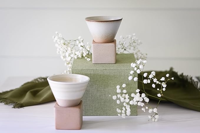 aprikalife Japanese Pottery Coffee Mug with Base 200ml - Ceramic Handmade Triangle Cone Funnel Shaped Retro Tea Cup - Dishwasher & Microwave Safe Coffee Cup for Tea, Cocoa, Espresso & Latte