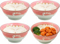 JapanBargain, Set of 4 Japanese Porcelain Bowls Serving Soup Rice Noodle Udon and Salad, Maneki Neko Smiling Cat Pattern, 18 fl.oz, 6-inch, Pink Color, Made in Japan