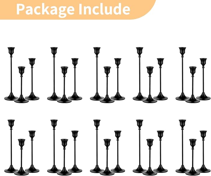 Nuptio Black Candlestick Holders 30 Pcs Candle Sticks Holder Metal Tapered Candle Holder Taper Candle Holders for Wedding Christmas Party Celebration Mantel Dinner Home Decoration