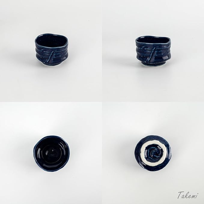 Japanese Sake Cup Set, 5 Mino Ware Guinomi Ceramic Cups with Wooden Box, Traditional Pottery for Sake Tea Snacks, Handmade in Japan (Kohogama Sake Set (5cups), Cup Size (2.5 fl oz - 75 ml))