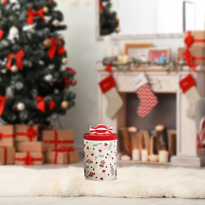 Christmas Cookie Jar with Lid, 9.4" Ceramic Candy Jar Canister, Ceramic Storage Jar Container, Decorative Xmas Cookie Container for Holiday Kitchen Counter Displays, Treats, and Gifts (Large)