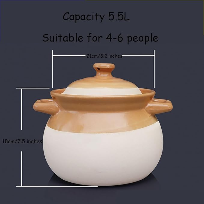 Clay Pot for Cooking with Lid Ceramic Cooking Pot Ceramic Cookware Heat-Resistant Casserole Dish with Lid Korean Stone Pot Cookware for Cooking Hot Pot Soup Meat Rice,5.5L
