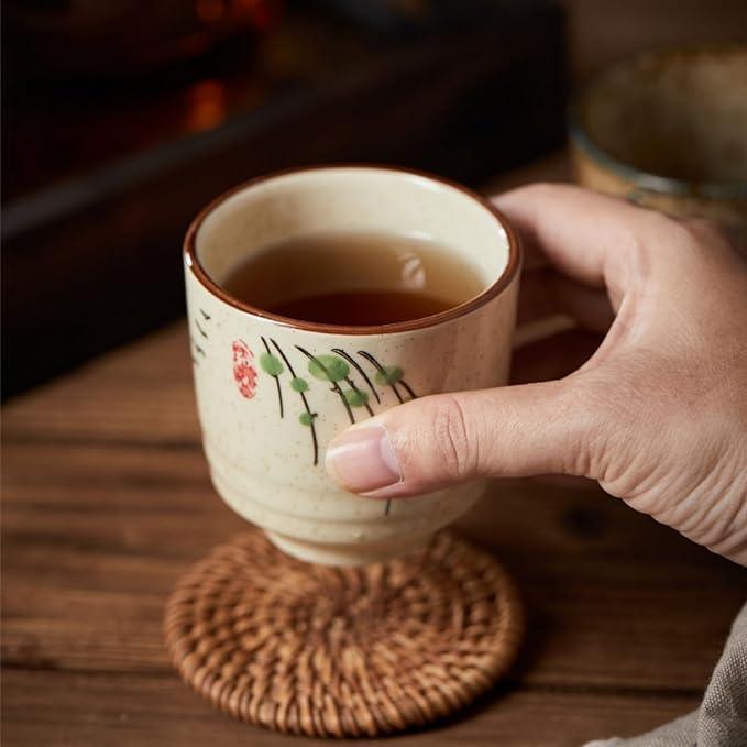 6 Pieces Japanese Tea Cups, 6 Oz Ceramic Coffee Cup with Good Heat Retention, No Handle Teacup Matcha Mug for Latte, Juice, Gift, Dishwasher Safe