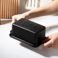 Porcelain Covered Butter Dish with Lid for Countertop Butter Holder Container for One Stick of Butter. Textured Tray Butter Keeper for Non Slip Storage-BLACK BIG
