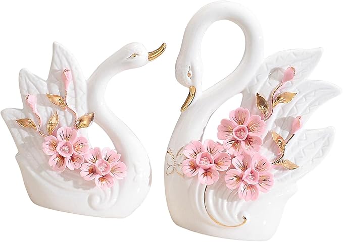 Fenteer Couple Swan Statues for Table Centerpiece Set of 2 Home Decor, Style C