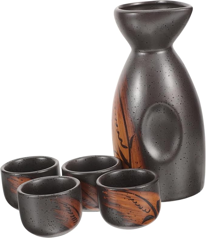 1 Set Japanese Ceramic Sake Set Traditional Sake Pot with Cups Vintage Design for Home Bar and Special Occasions Easy to Clean and Pour Pottery